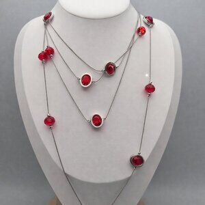 ✨2/$10✨ Bohemian Red Faceted Bead Necklace Double Strand Silver Tone